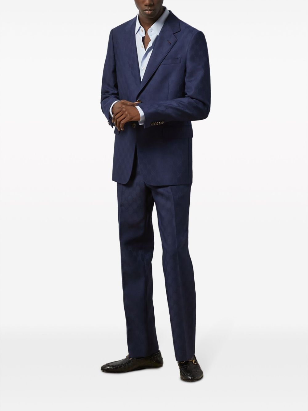 Navy Blue GG Damier-Jacquard Wool Suit for Men