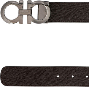 Ferragamo Reversible Leather Belt with Dark-Tone Metal Buckle - 9x4.5 cm