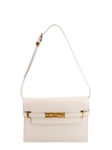 SAINT LAURENT Small Cream Manhattan Leather Shoulder Bag with Gold Hardware