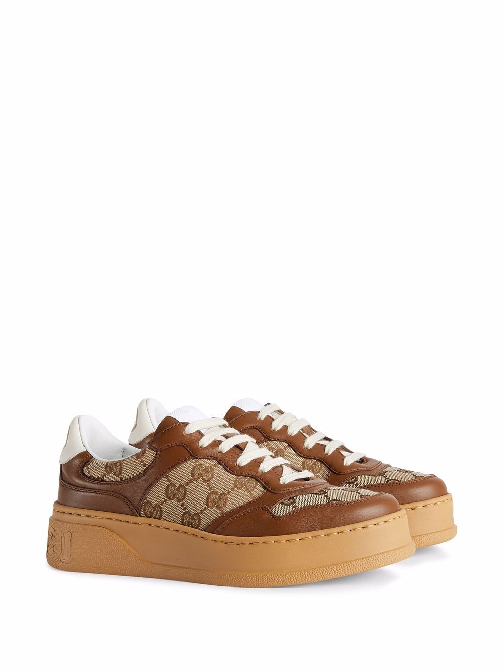 GUCCI Chunky Leather Low-Top Sneakers with GG Embossed Design