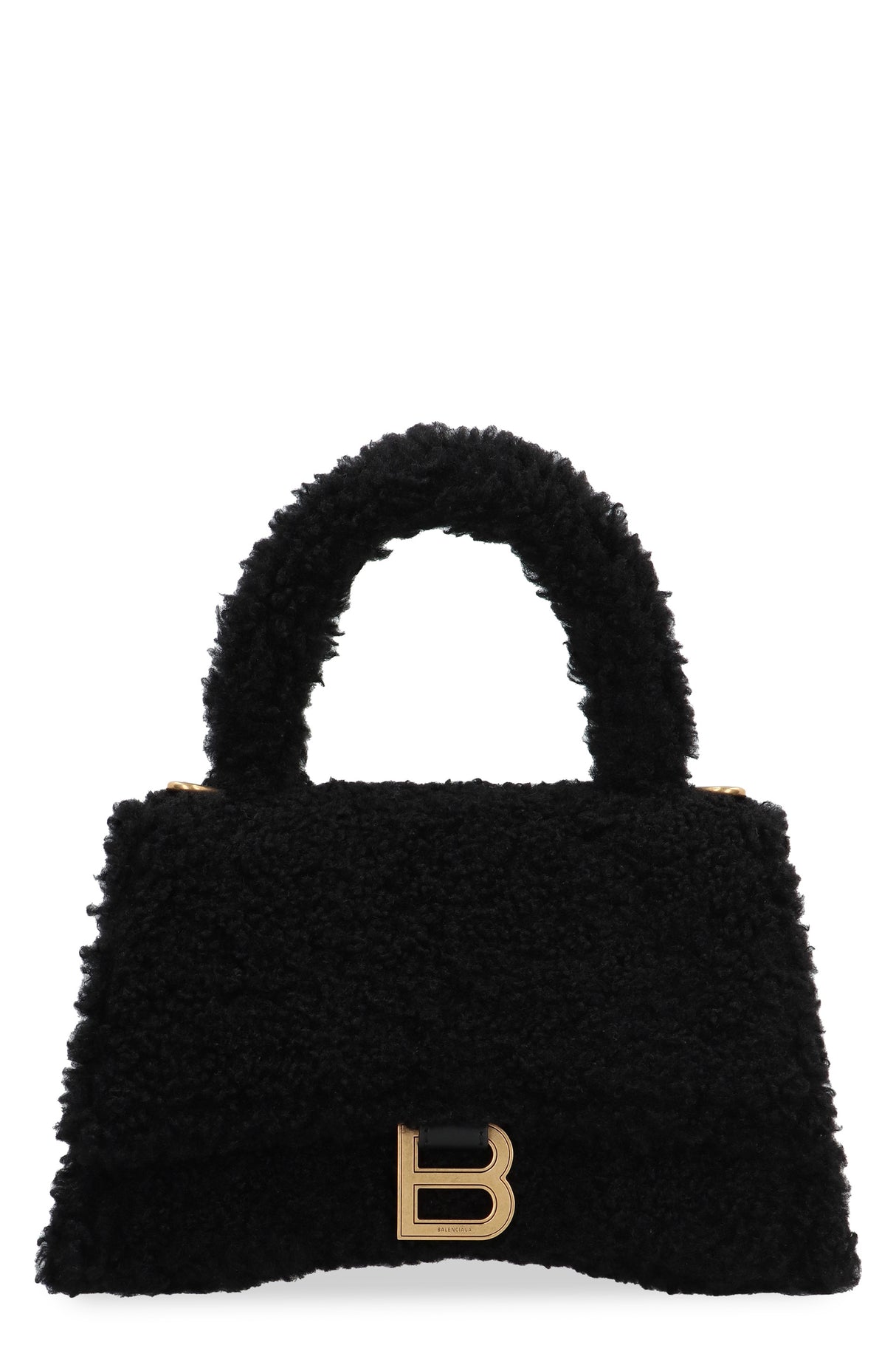 BALENCIAGA Black Faux Shearling Hourglass Handbag for Women