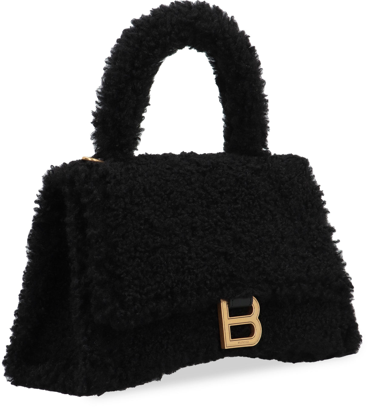 حقيبة يد نسائية باللون الأسود بتصميم ساعة الرمل وخامة شيرلينج المقلدة