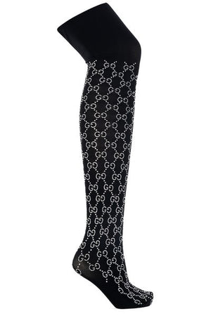 High Waisted Black Tights with Luxurious Double G Logo for Women