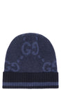 GUCCI Navy Men's Knit Beanie with GG Jacquard Motif for SS24