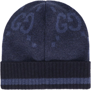 GUCCI Navy Men's Knit Beanie with GG Jacquard Motif for SS24