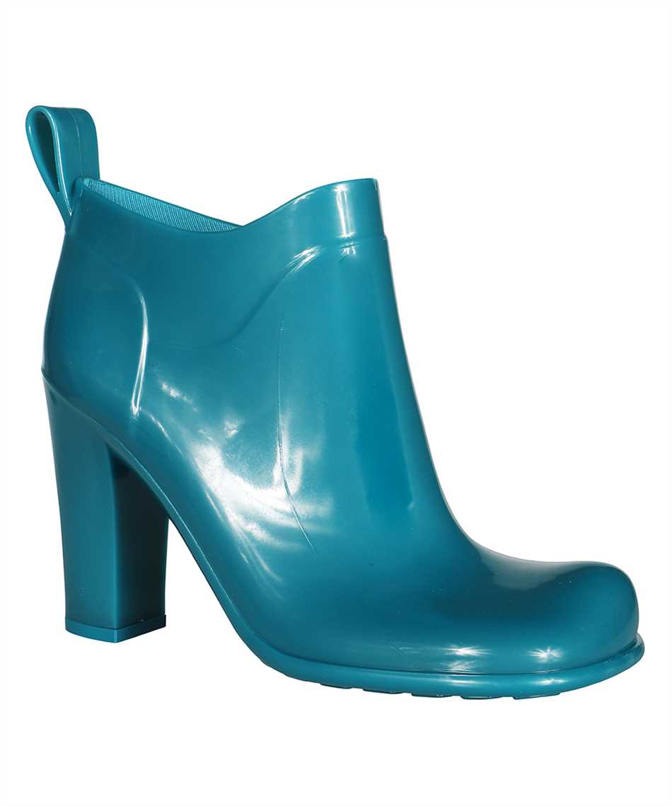 BOTTEGA VENETA Turquoise Shine Rubber Boots - Square Toe Block Heel