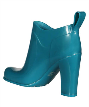 Square Toe Block Heel Turquoise Rubber Boots