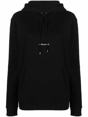 SAINT LAURENT Black Hoodie with White and Red Logo for Women's SS24 Collection