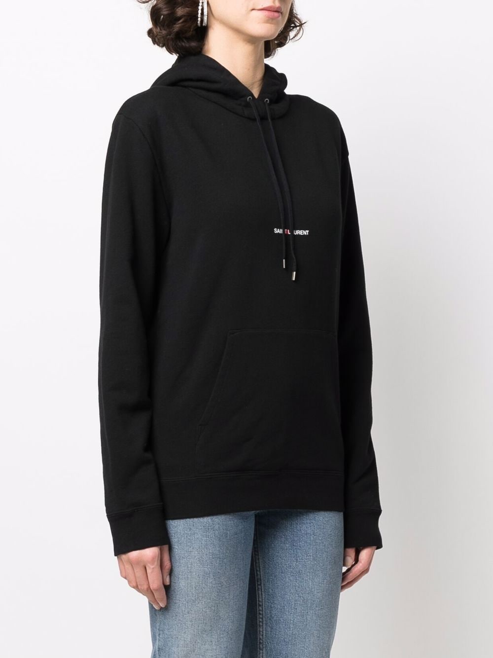 SAINT LAURENT Black Hoodie with White and Red Logo for Women's SS24 Collection