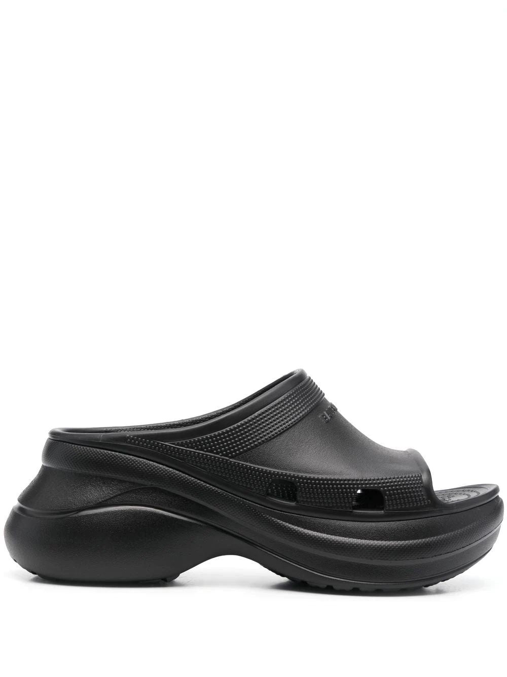 BALENCIAGA Black Croc Slide Sandals for Women