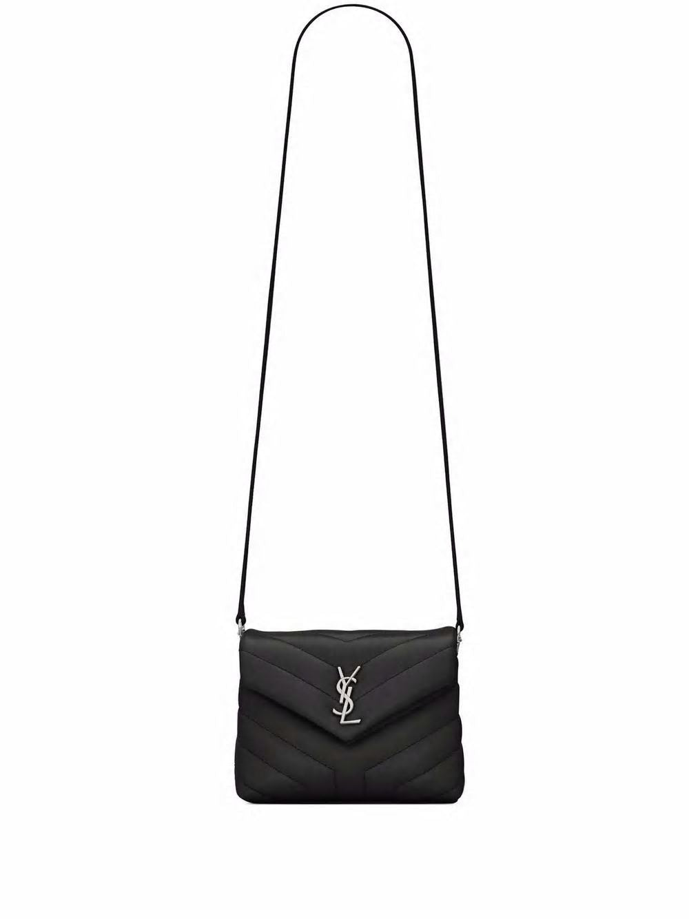 SAINT LAURENT Black Calf Leather Mini Loulou Shoulder Bag 19.5x14x7 cm