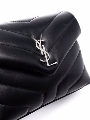 SAINT LAURENT Black Calf Leather Mini Loulou Shoulder Bag 19.5x14x7 cm