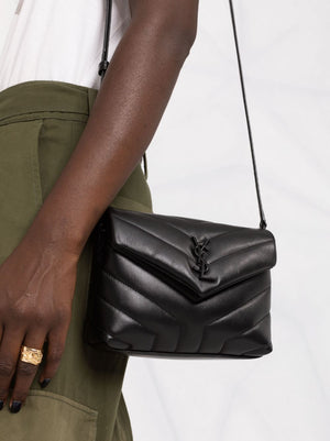 Black Leather Matelassé Shoulder Bag