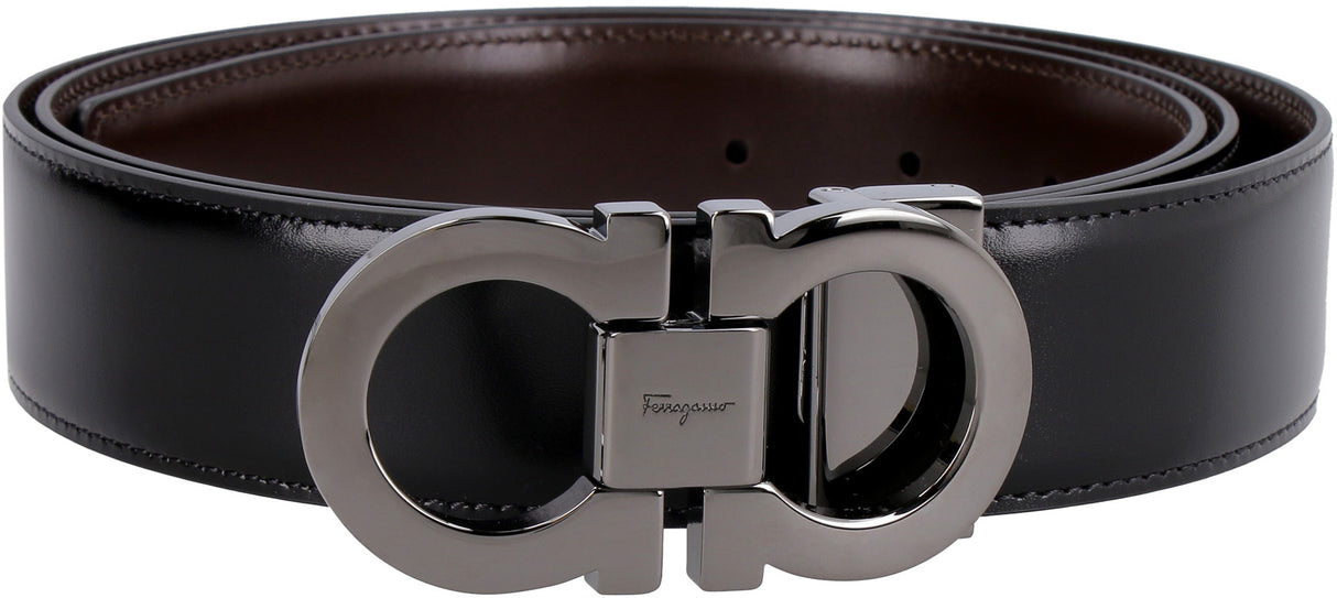 Ferragamo Reversible Leather Belt with Gancini Hook Buckle (8.5x4.5 cm)