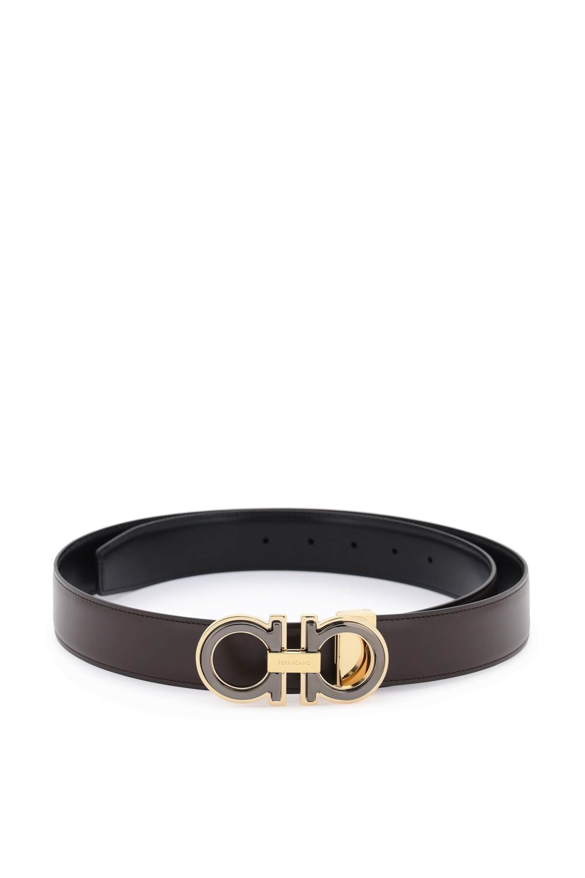 FERRAGAMO Reversible Leather Belt with Double-Layer Gancini Hook Buckle in Mixed Colors for Men