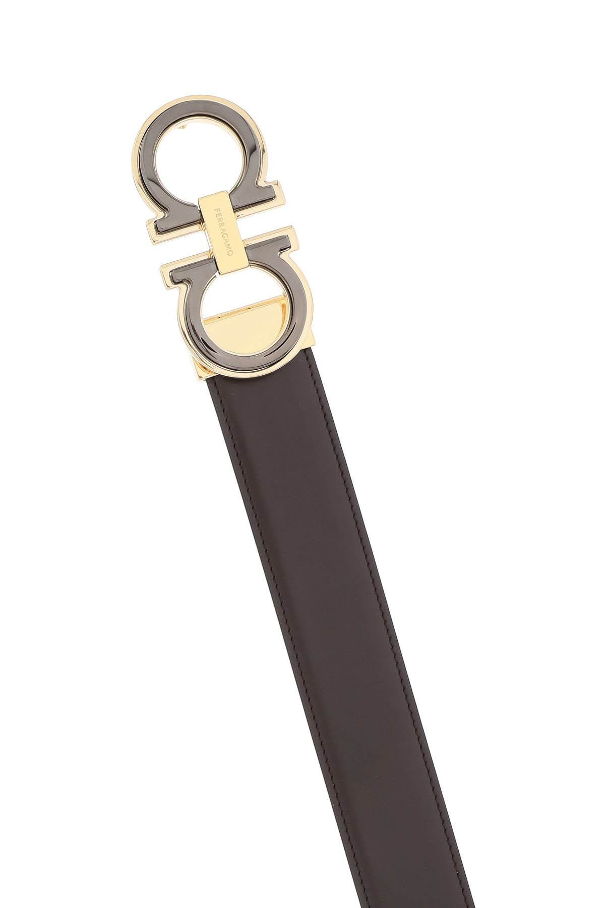 FERRAGAMO Reversible Leather Belt with Double-Layer Gancini Hook Buckle in Mixed Colors for Men