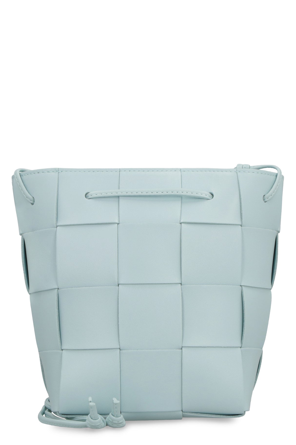 Leather Bucket Handbag with Intreccio Motif - FW23 Blue