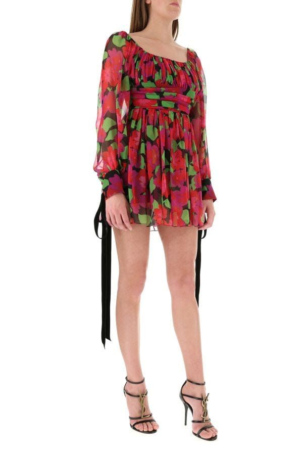 SAINT LAURENT Floral Chiffon Gisele Dress