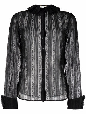 SAINT LAURENT Black Lace Blouse for Women - SS22 Collection