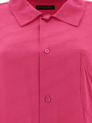 BALENCIAGA Fuchsia Jacquard Logo Long Sleeve Shirt