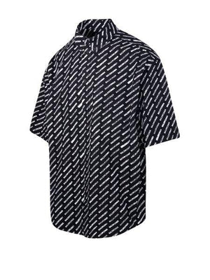 BALENCIAGA Black Logo Print Cotton Button-Down Shirt for Men