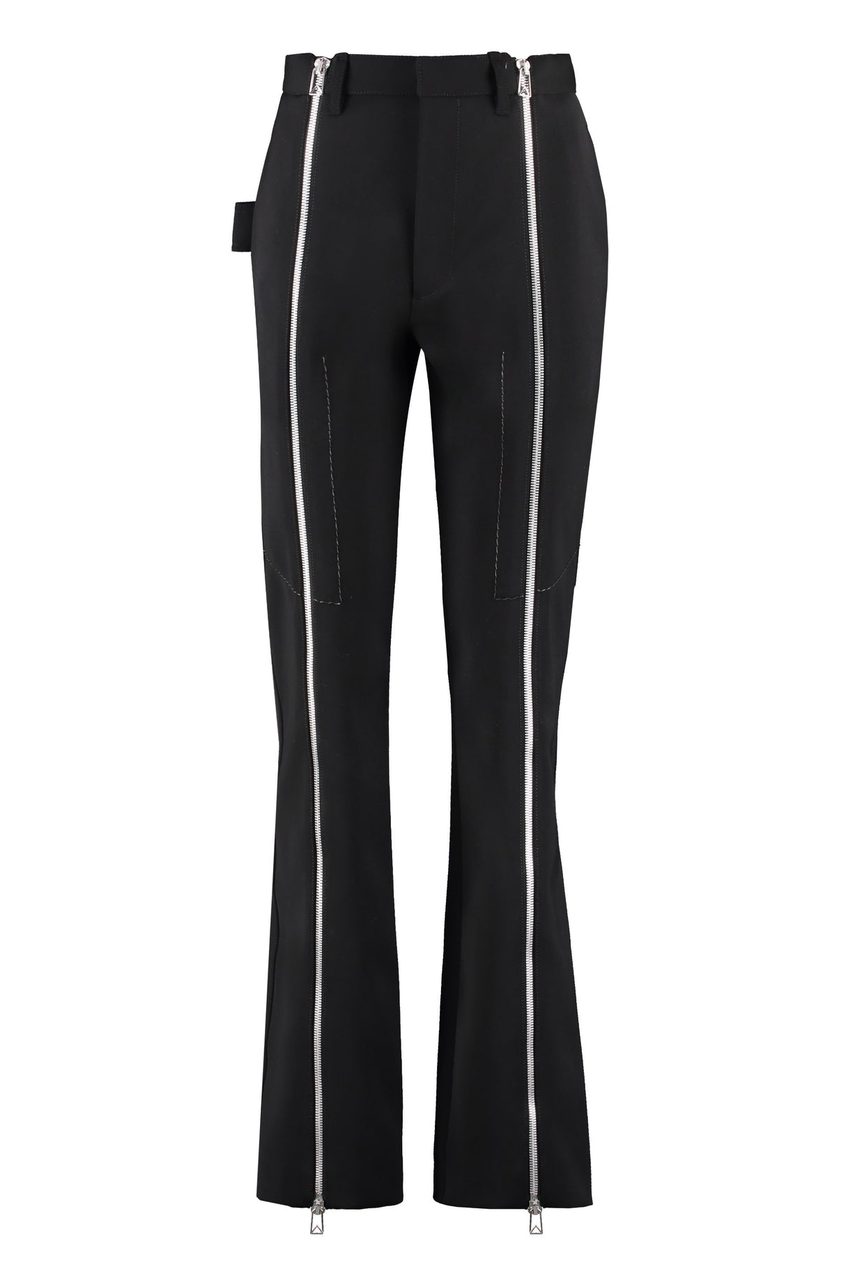 Extendable Zipper Wool Trousers with Decorative Stitches for Women