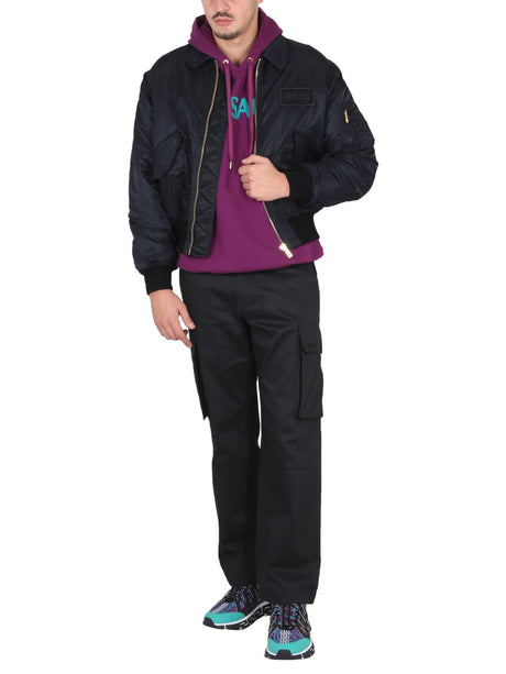 VERSACE Stylish Bomber Jacket with Applied Logo for Men