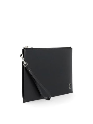 Men's Black Leather Monogram Zipped Clutch for FW23