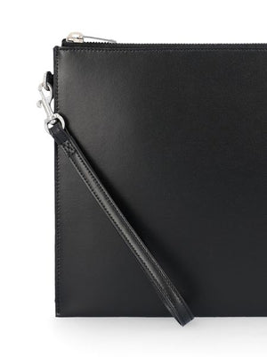 Men's Black Leather Monogram Zipped Clutch for FW23