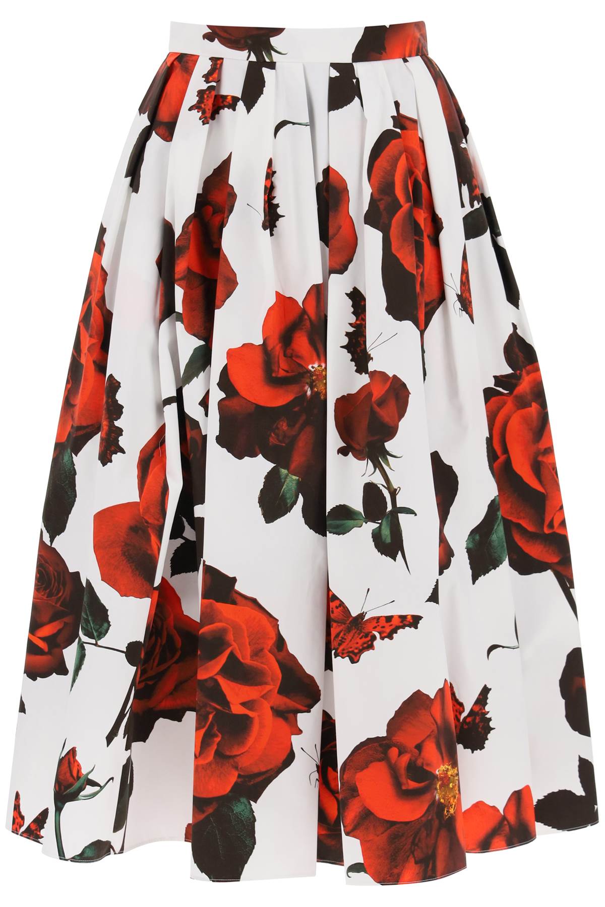 ALEXANDER MCQUEEN Tudor Rose Pleated Cotton Skirt