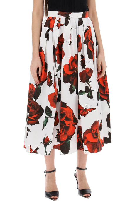 ALEXANDER MCQUEEN Tudor Rose Pleated Cotton Skirt