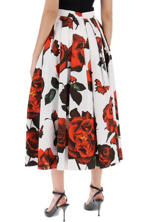 ALEXANDER MCQUEEN Tudor Rose Pleated Cotton Skirt