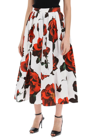 ALEXANDER MCQUEEN Tudor Rose Pleated Cotton Skirt