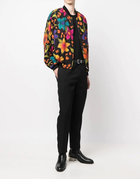 SAINT LAURENT Teddy Fleurs Crepe Jacket – Colorful Zip-Up Outerwear for Men