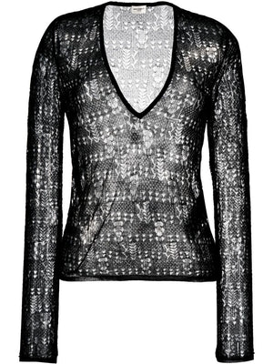 SAINT LAURENT Black V-Neck Modal Knit Top for Women