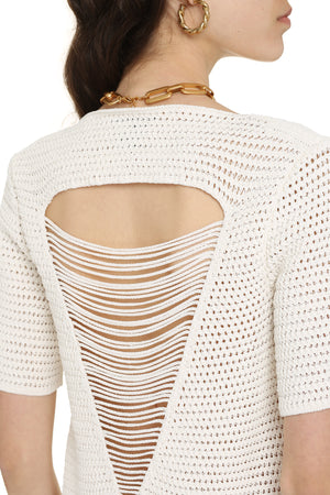 BOTTEGA VENETA White Cotton Crochet Dress with Back Cut-Out