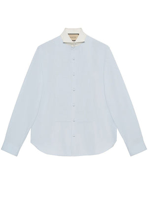 GUCCI Fashionable Men's Cotton Poplin Shirt in Light Blue for FW22