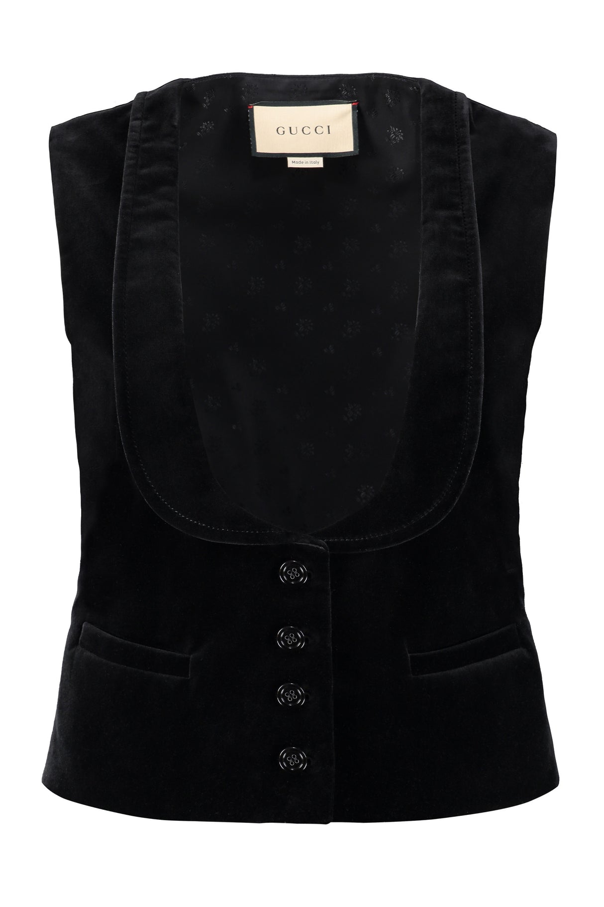 GUCCI Black Velvet Women's Vest with Rounded Revers and Back Tab