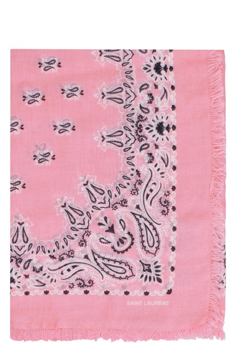 SAINT LAURENT Frayed Edges Pink Scarf for Women - Size 145x160 cm, SS22