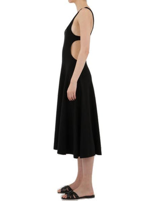 Black Wool A-Line Dress with Cut-Out Details for Women - SS22