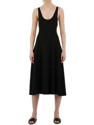 Black Wool A-Line Dress with Cut-Out Details for Women - SS22