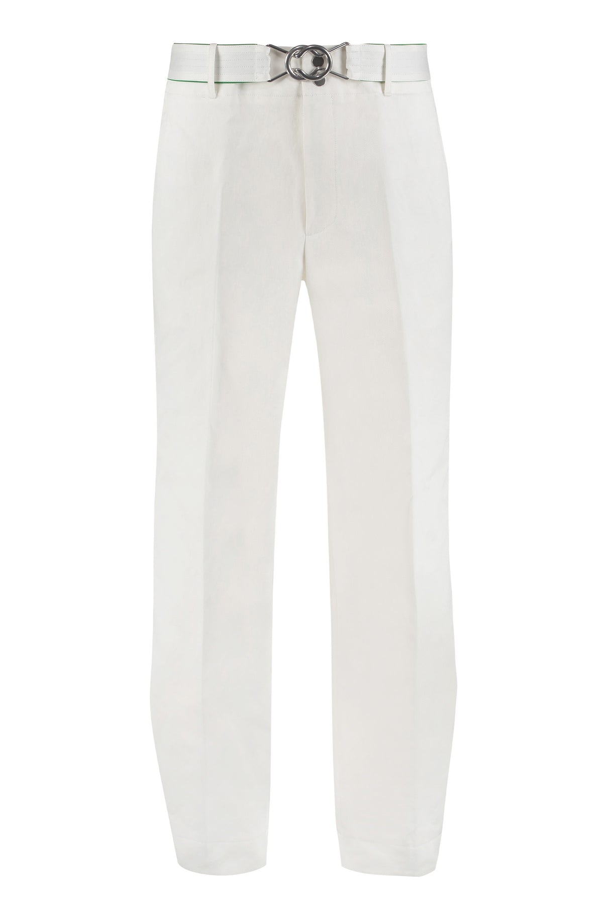 BOTTEGA VENETA Men's White Cotton Trousers with Removable Belt and Horn Buttons - SS22