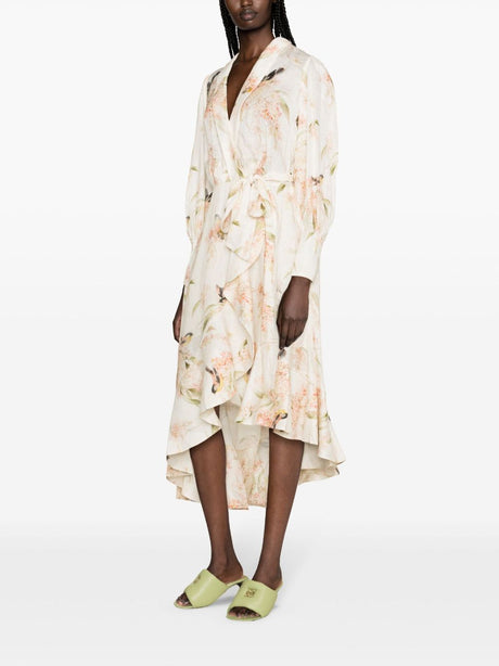 فستان لينن وردي مخطط بأزهار - مجموعة SS24
