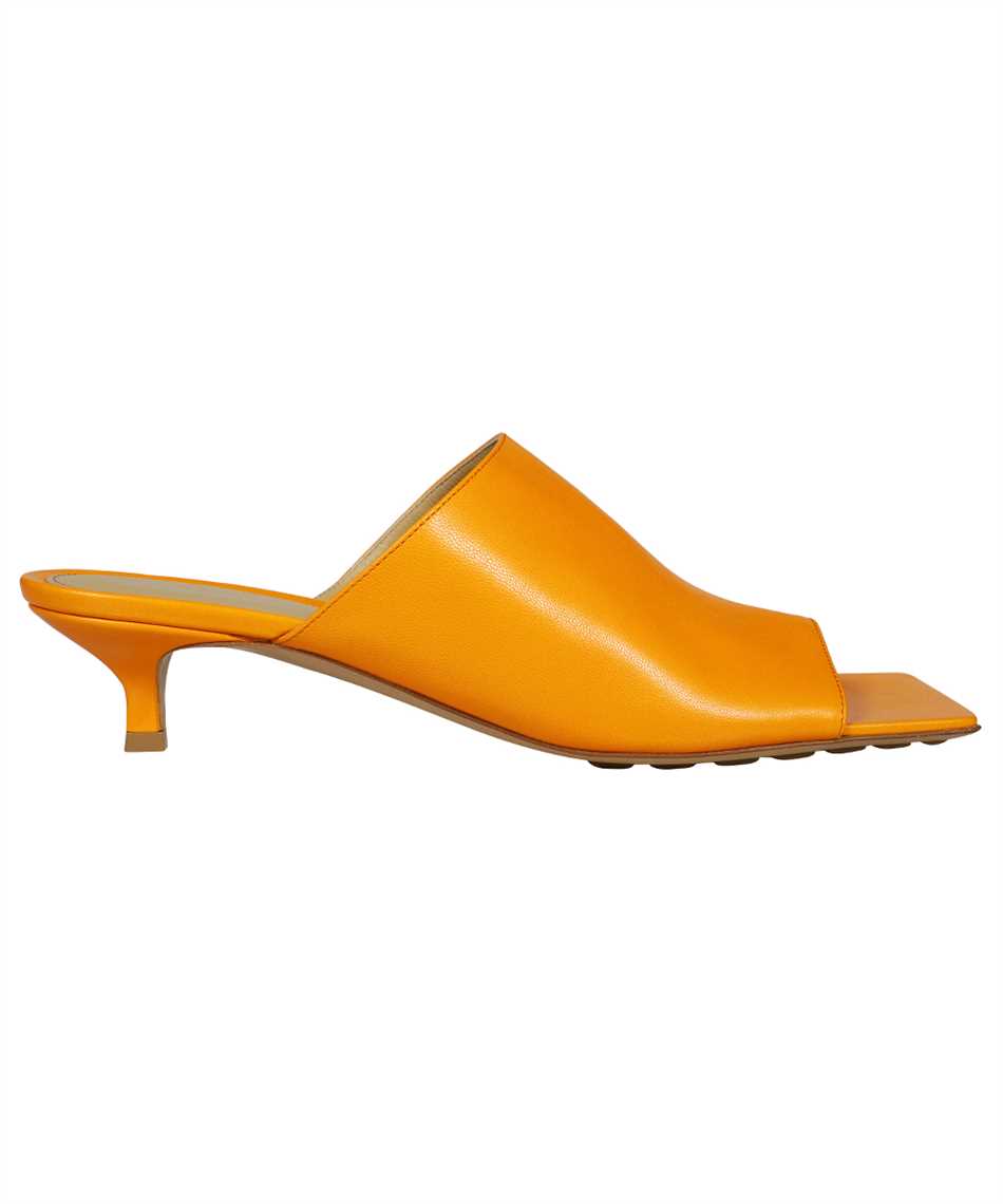 Orange Square Toeline Leather Kitten Heel Sandals for Women