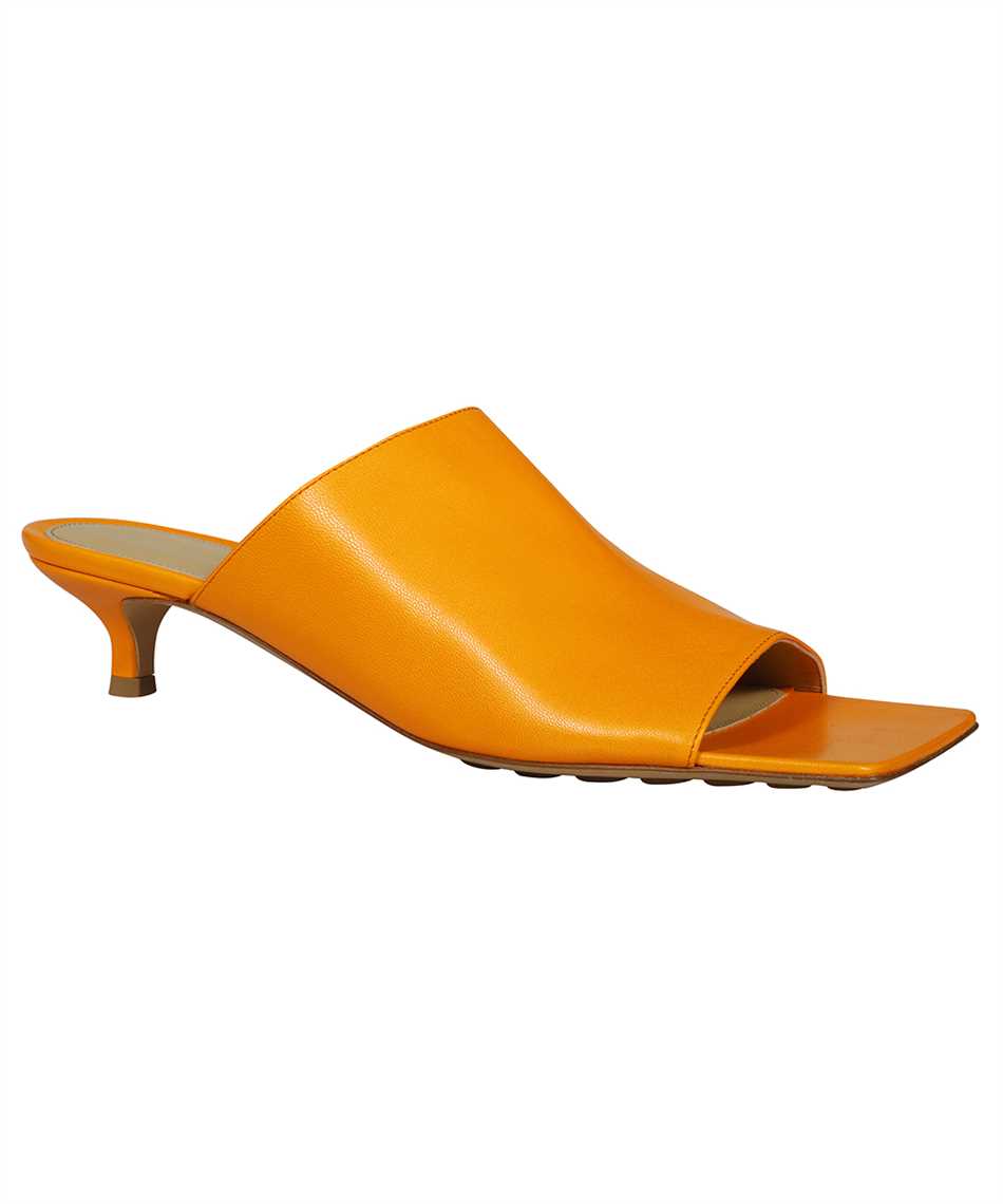 BOTTEGA VENETA FW22 Orange Stretch Leather Square Toe Kitten Heel Sandals for Women