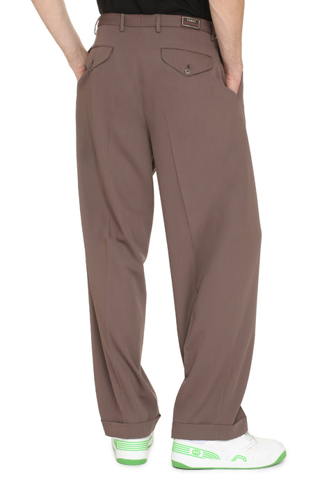 GUCCI Classic Brown Wool Tailored Trousers for Men