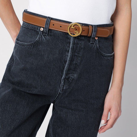 GUCCI Adjustable Leather Belt with GG Cross Buckle