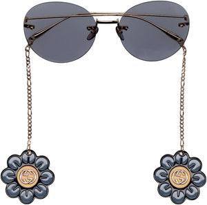 GUCCI Blue Oversized Sunglasses with Detachable Logo Chain for Women