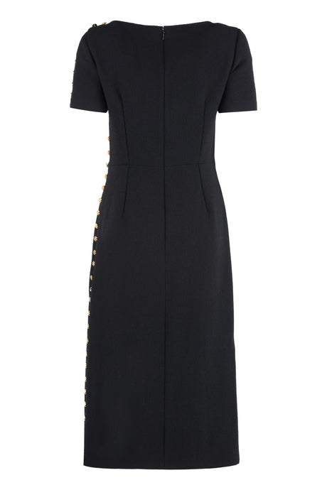 GUCCI Black Wool Dress with Embellished Buttons and Side Opening