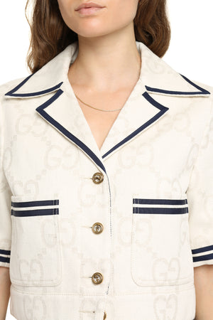 GUCCI White Logo Print Cotton-Linen Blend Jacket for Women